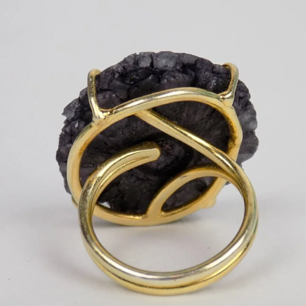 vintage boho statement ring black agate gemstone